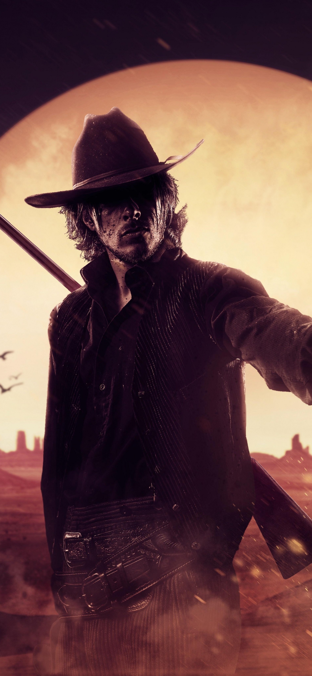 Red Dead Redemption 2, Red Dead Redemption, Ilustración, Pistolero, Espacio. Wallpaper in 1242x2688 Resolution