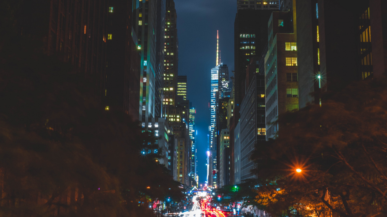 Fotografía de Lapso de Tiempo de Los Edificios de la Ciudad Durante la Noche. Wallpaper in 1280x720 Resolution