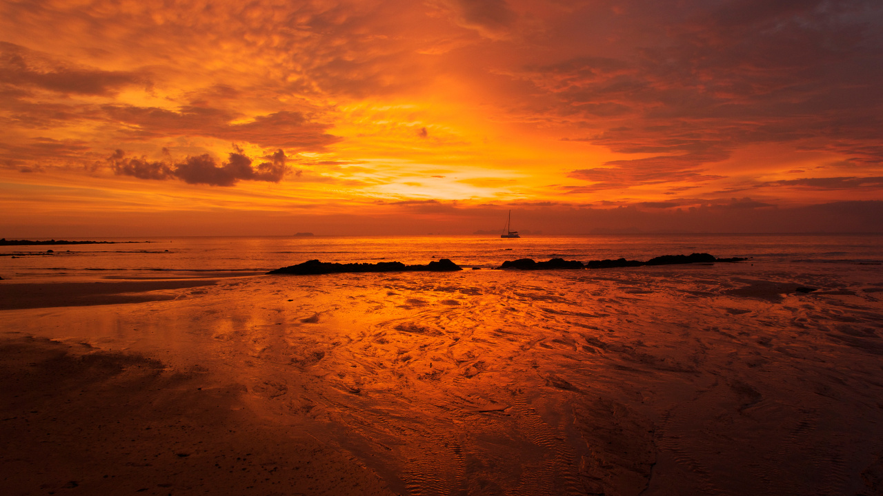 Les Gens Sur la Plage Pendant le Coucher du Soleil. Wallpaper in 1280x720 Resolution