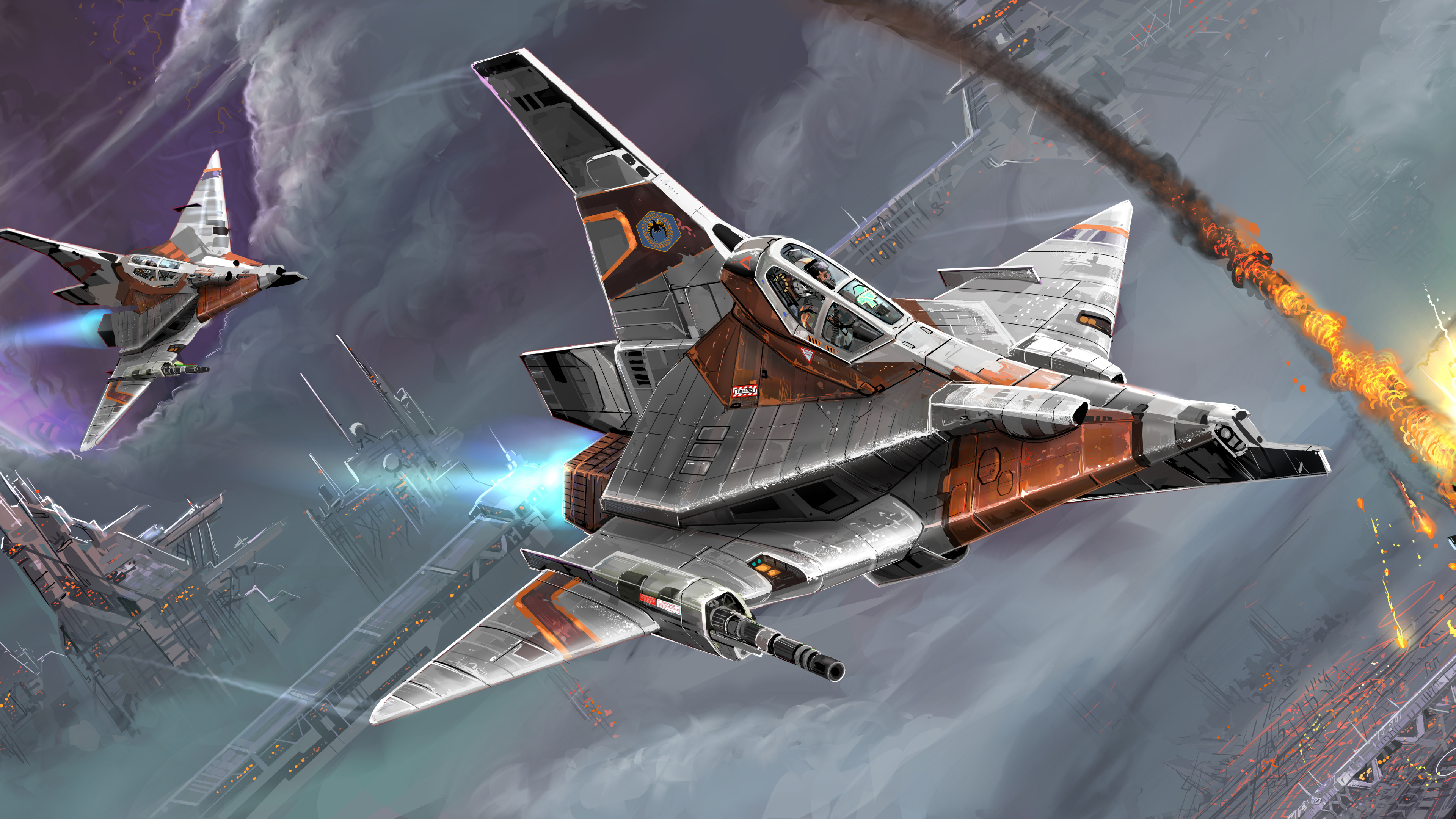 Gray and Orange Fighter Plane. Wallpaper in 3840x2160 Resolution