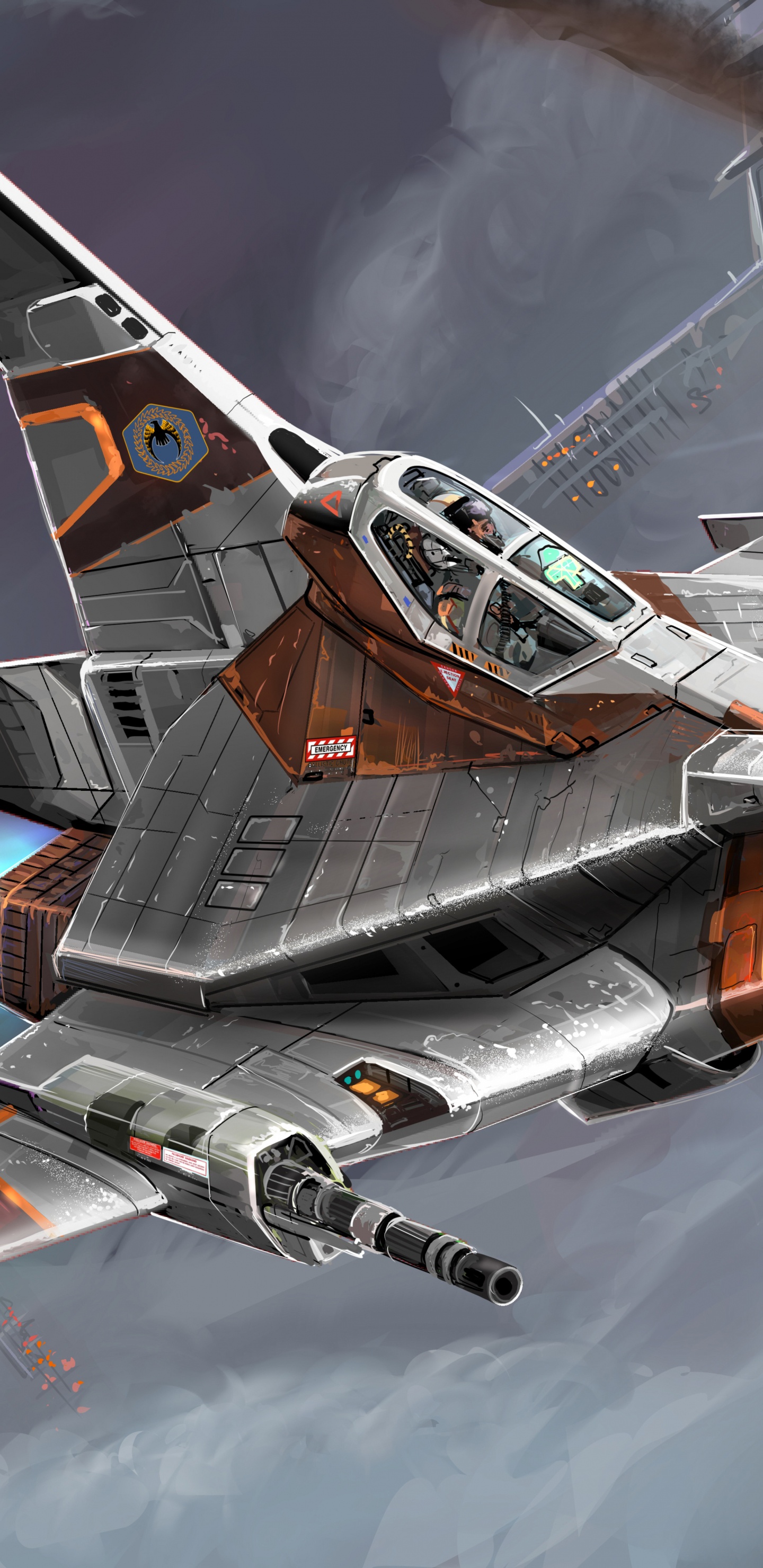 Avión de Combate Gris y Naranja. Wallpaper in 1440x2960 Resolution