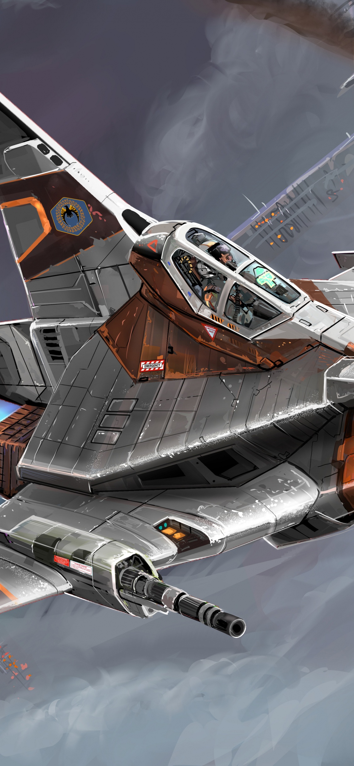 Avion de Chasse Gris et Orange. Wallpaper in 1125x2436 Resolution