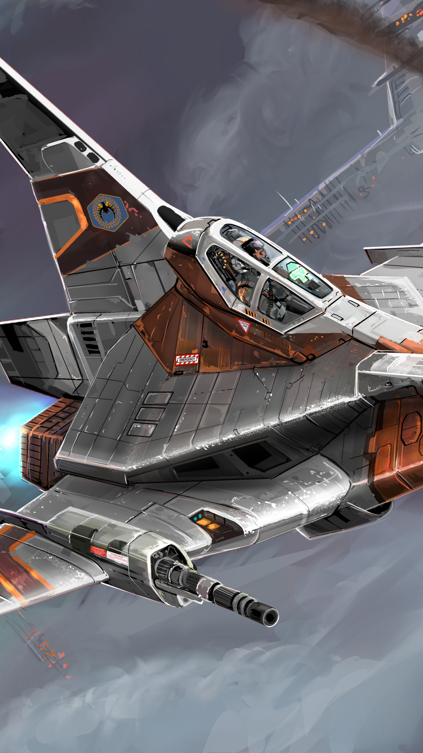 Avion de Chasse Gris et Orange. Wallpaper in 1440x2560 Resolution