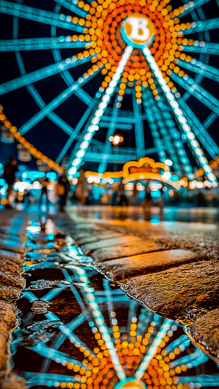 Riesenrad, Licht, Blau, Natur, Gelb. Wallpaper in 750x1334 Resolution