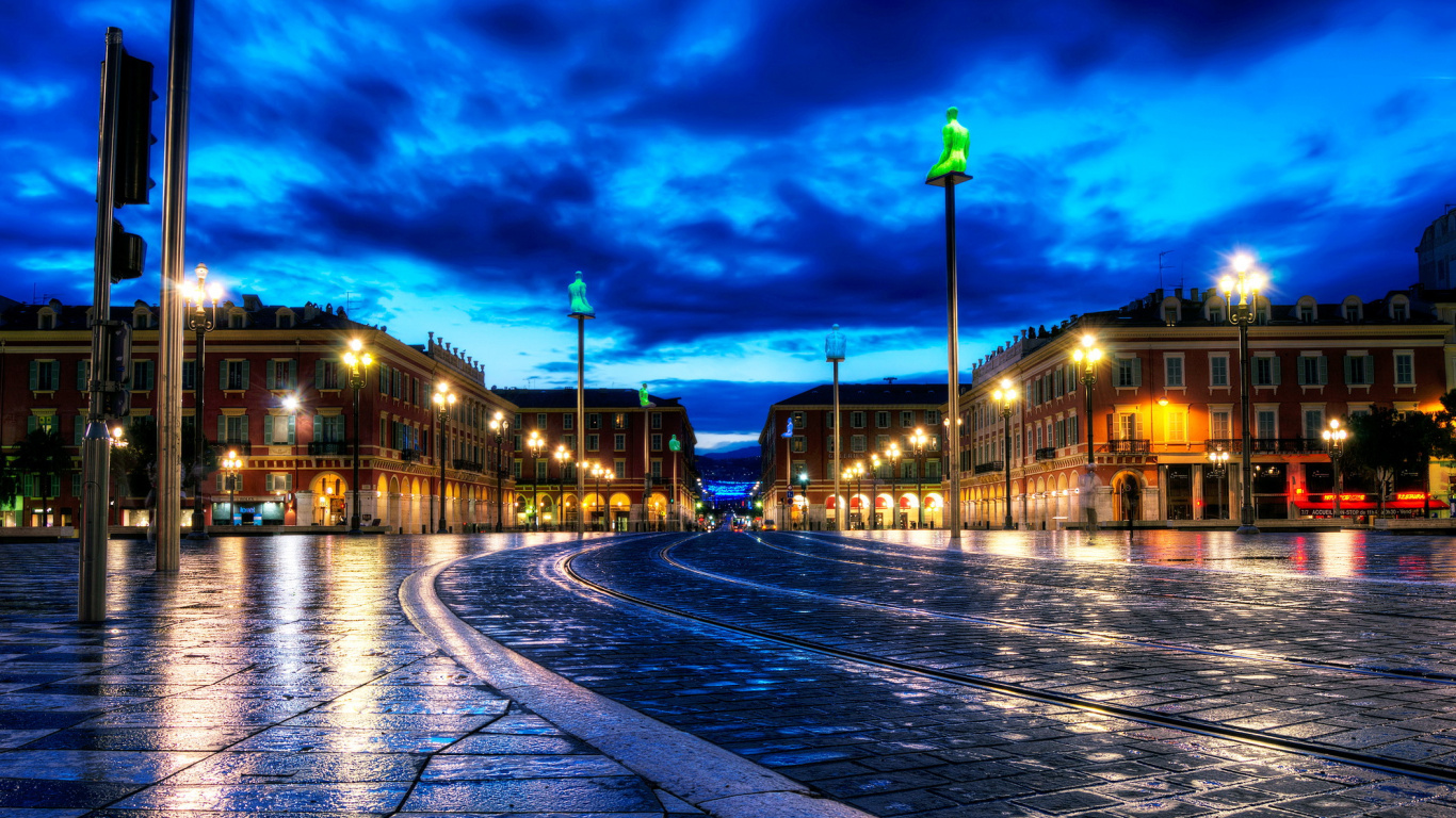 Personnes Marchant Sur le Trottoir Pendant la Nuit. Wallpaper in 1366x768 Resolution