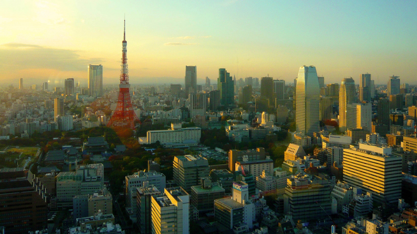 东京塔, 城市景观, 城市, 大都会, 天际线 壁纸 1366x768 允许