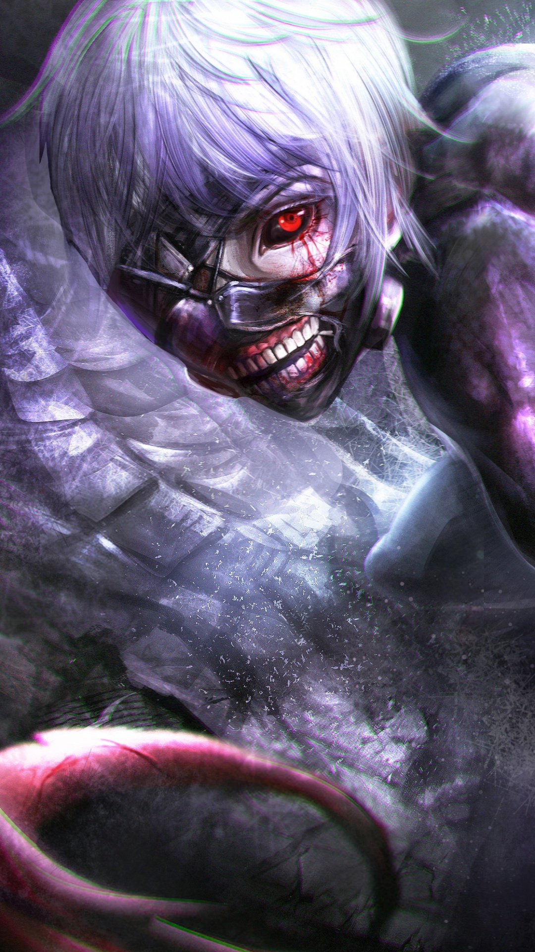 Woman in Black Dress With White Hair and Black Eye Mask Painting. Wallpaper in 1080x1920 Resolution