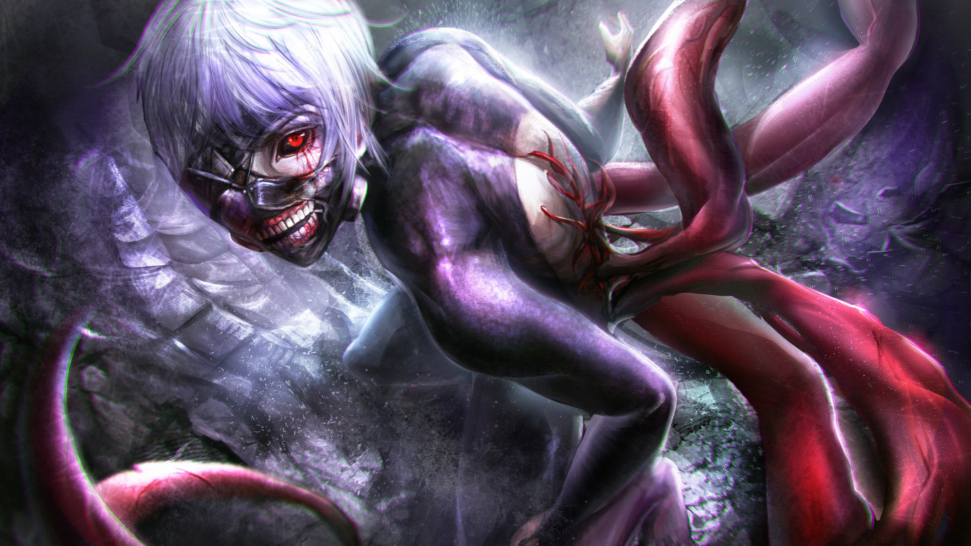 Woman in Black Dress With White Hair and Black Eye Mask Painting. Wallpaper in 1366x768 Resolution