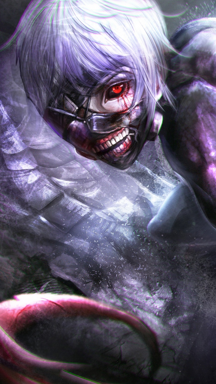 Woman in Black Dress With White Hair and Black Eye Mask Painting. Wallpaper in 720x1280 Resolution