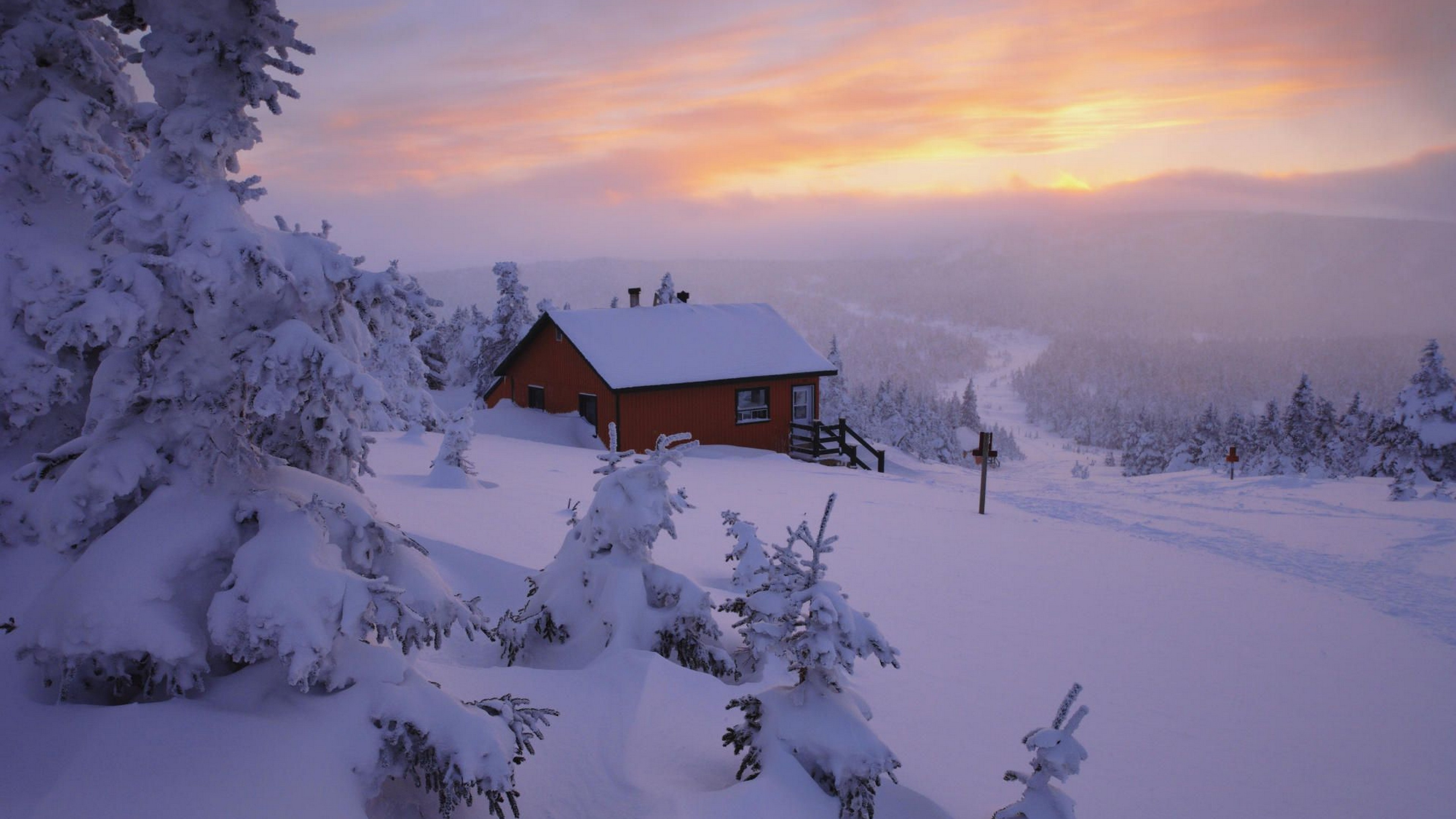 Brown Wooden House on Snow Covered Ground During Daytime. Wallpaper in 3840x2160 Resolution