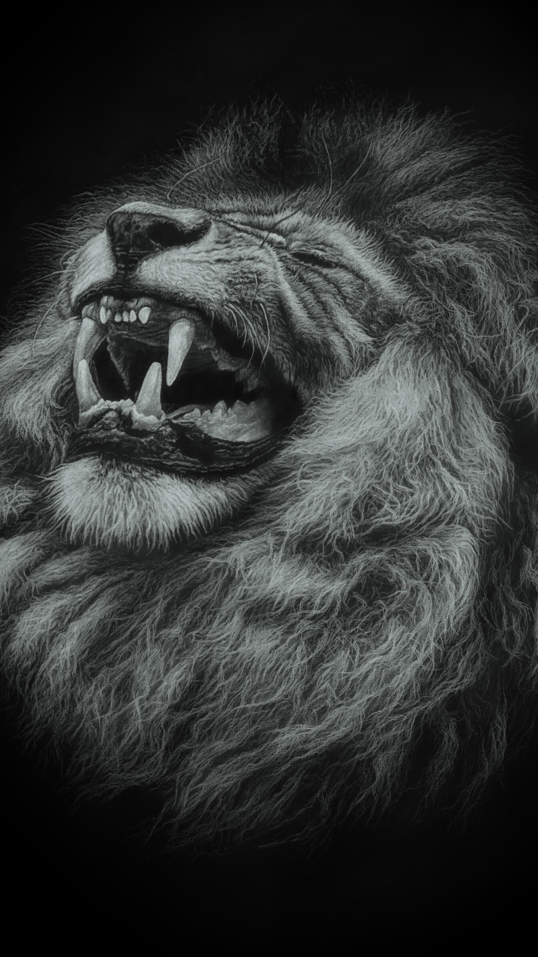 Lion With Mouth Open Illustration. Wallpaper in 1080x1920 Resolution