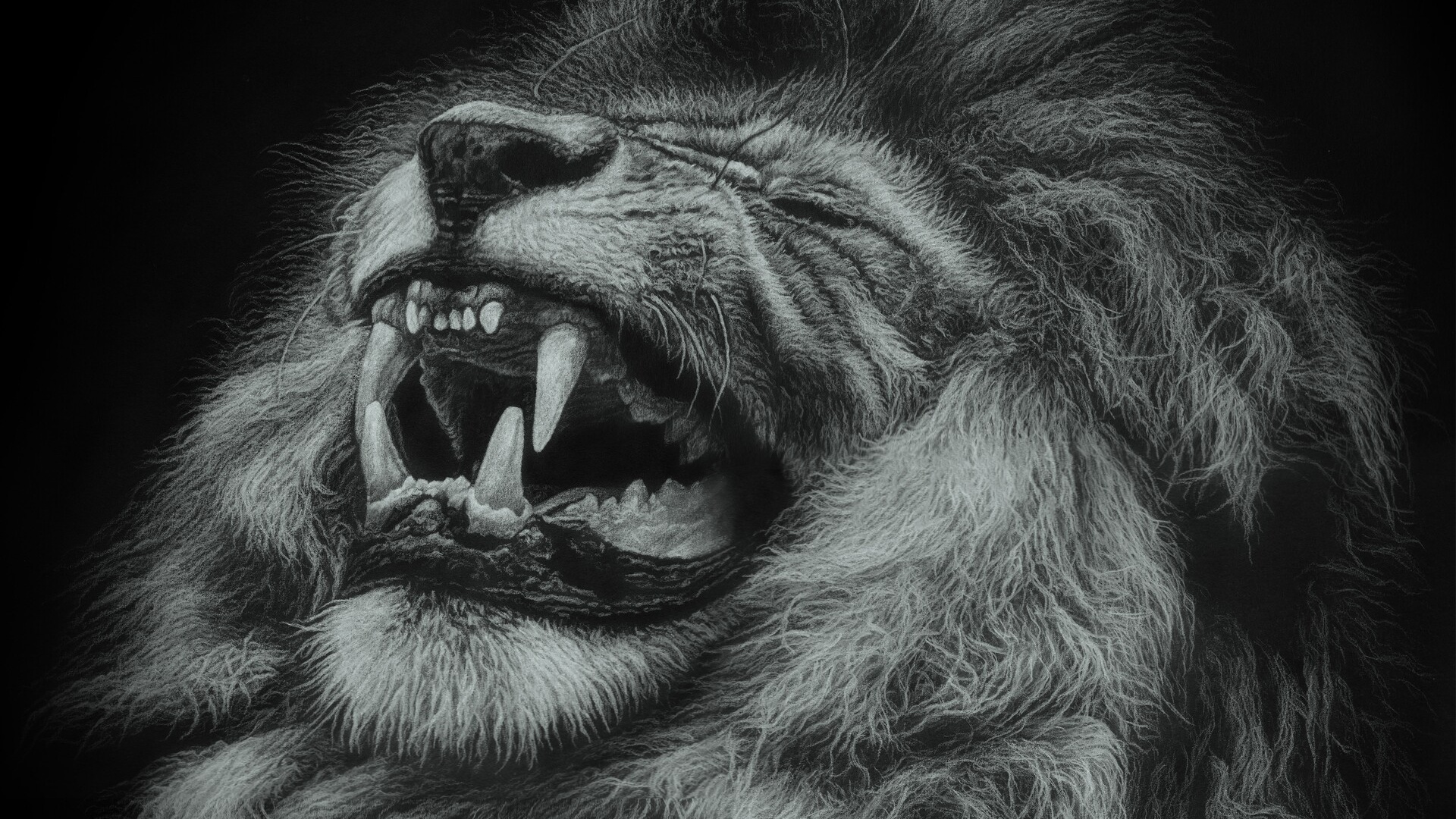 Lion With Mouth Open Illustration. Wallpaper in 1920x1080 Resolution
