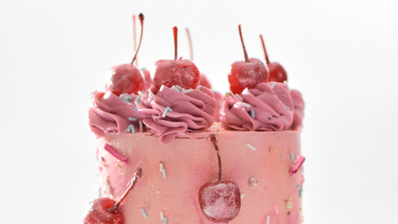 Pink and White Cake on White Table. Wallpaper in 1366x768 Resolution