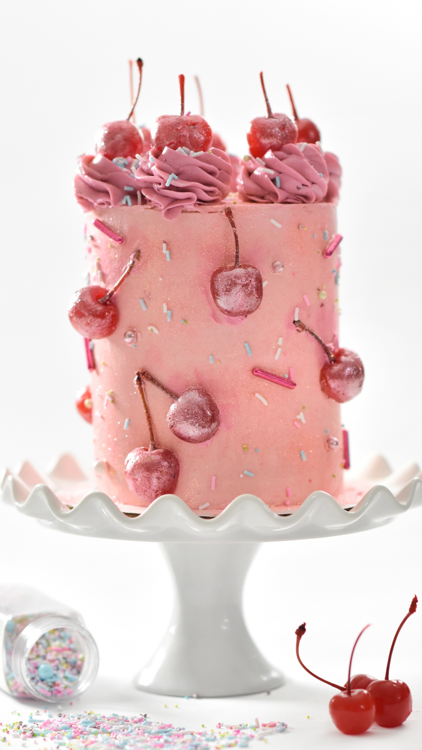 Pink and White Cake on White Table. Wallpaper in 1440x2560 Resolution