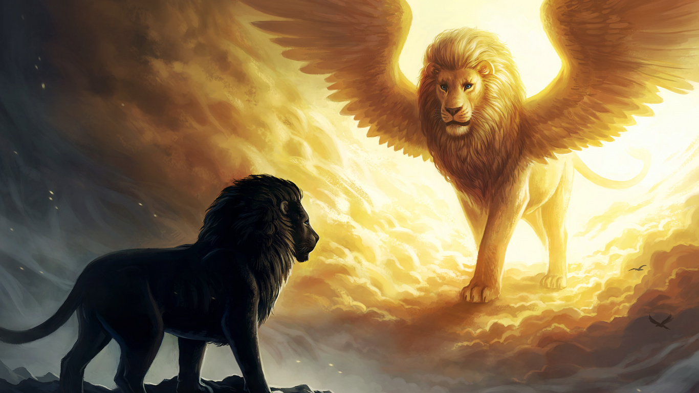 Lion and Lion Illustration. Wallpaper in 1366x768 Resolution