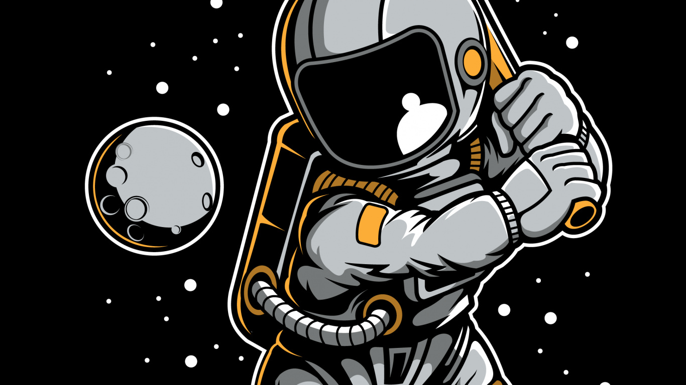 Cartoon-Astronauten-Baseball, Baseball, Cartoon, Zeichnung, Kunst. Wallpaper in 1366x768 Resolution