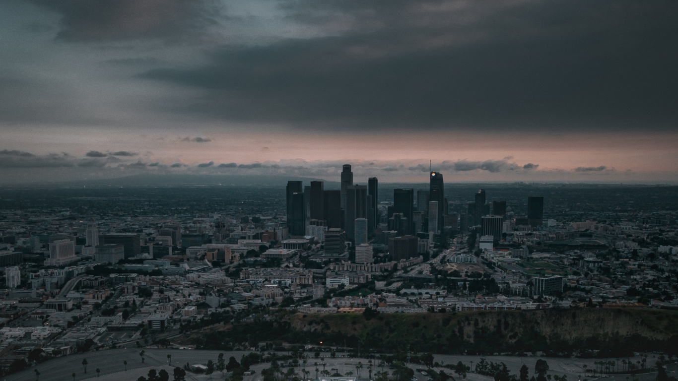Aerial View of City Buildings During Night Time. Wallpaper in 1366x768 Resolution