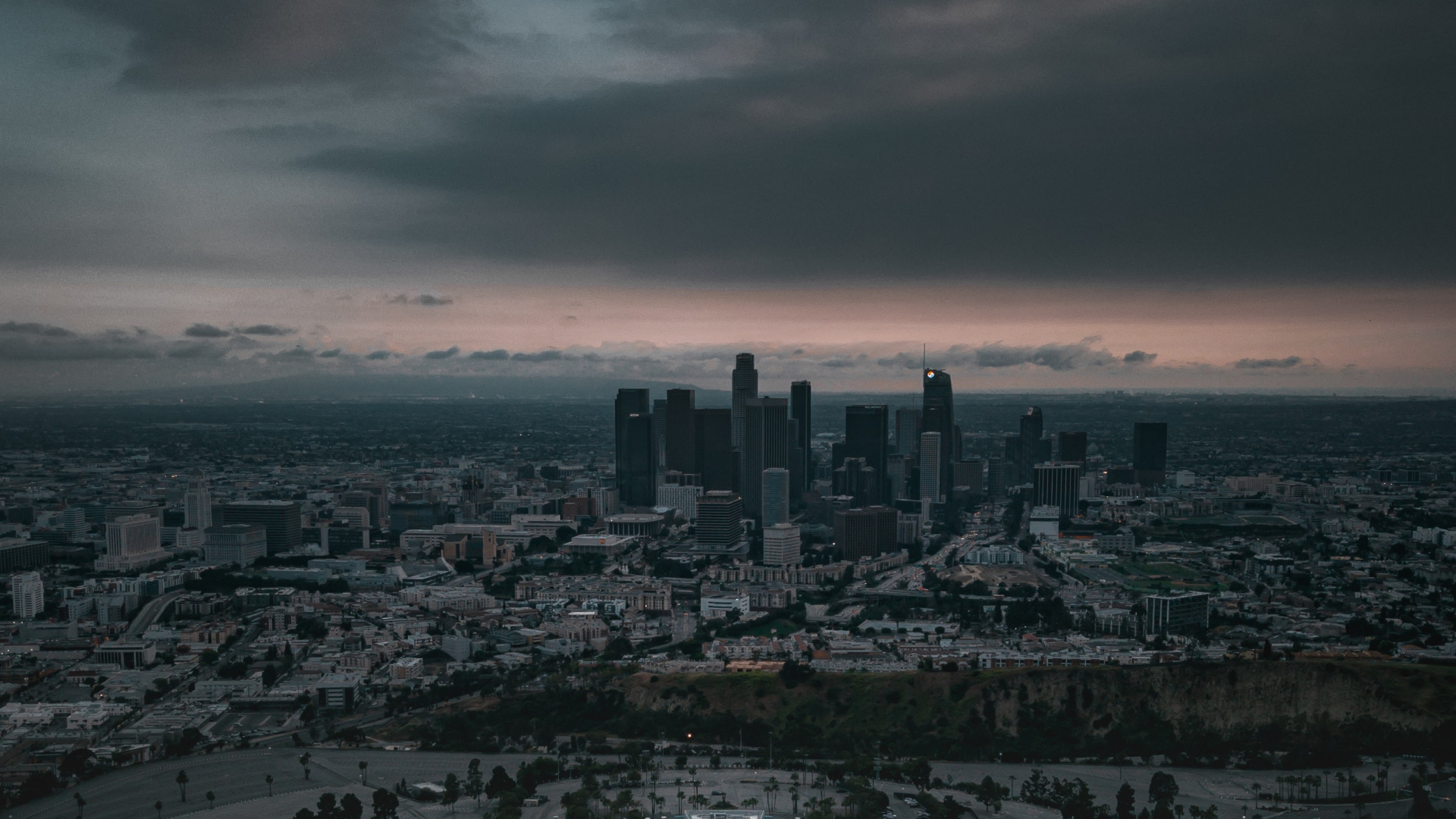 Aerial View of City Buildings During Night Time. Wallpaper in 1920x1080 Resolution