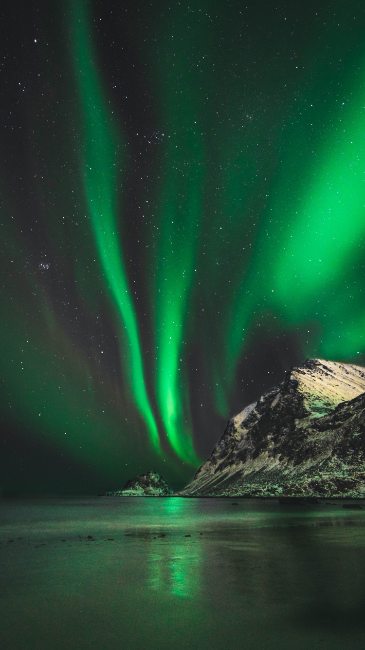 Aurora, Nature, Green, Light, Atmosphere. Wallpaper in 750x1334 Resolution