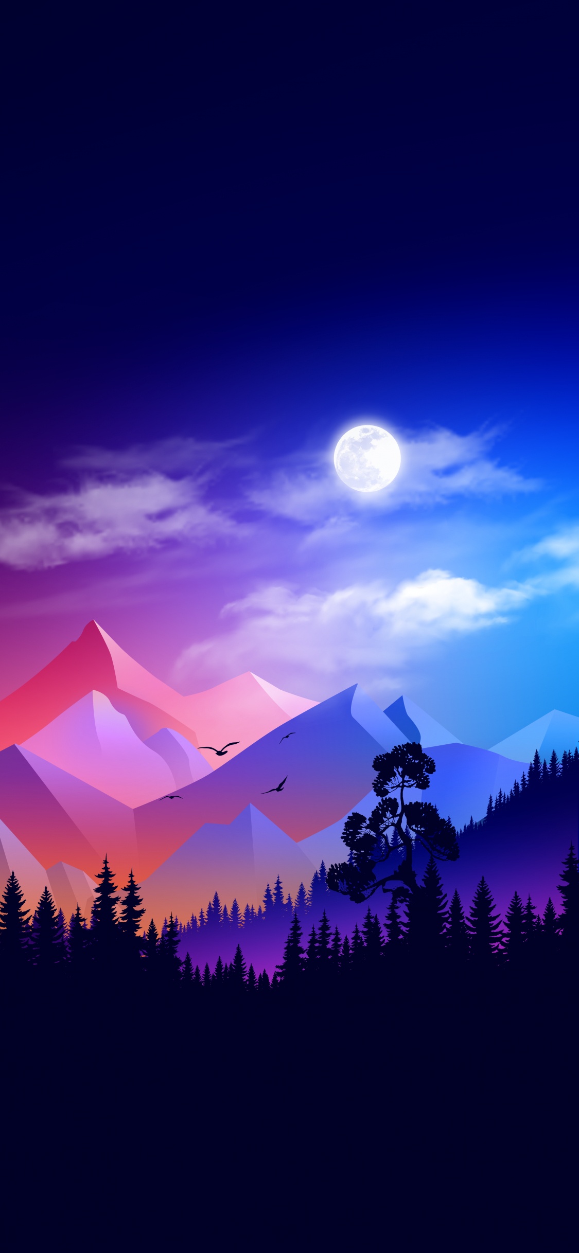 Drawing, Cloud, Atmosphere, Mountain, Moon. Wallpaper in 1125x2436 Resolution