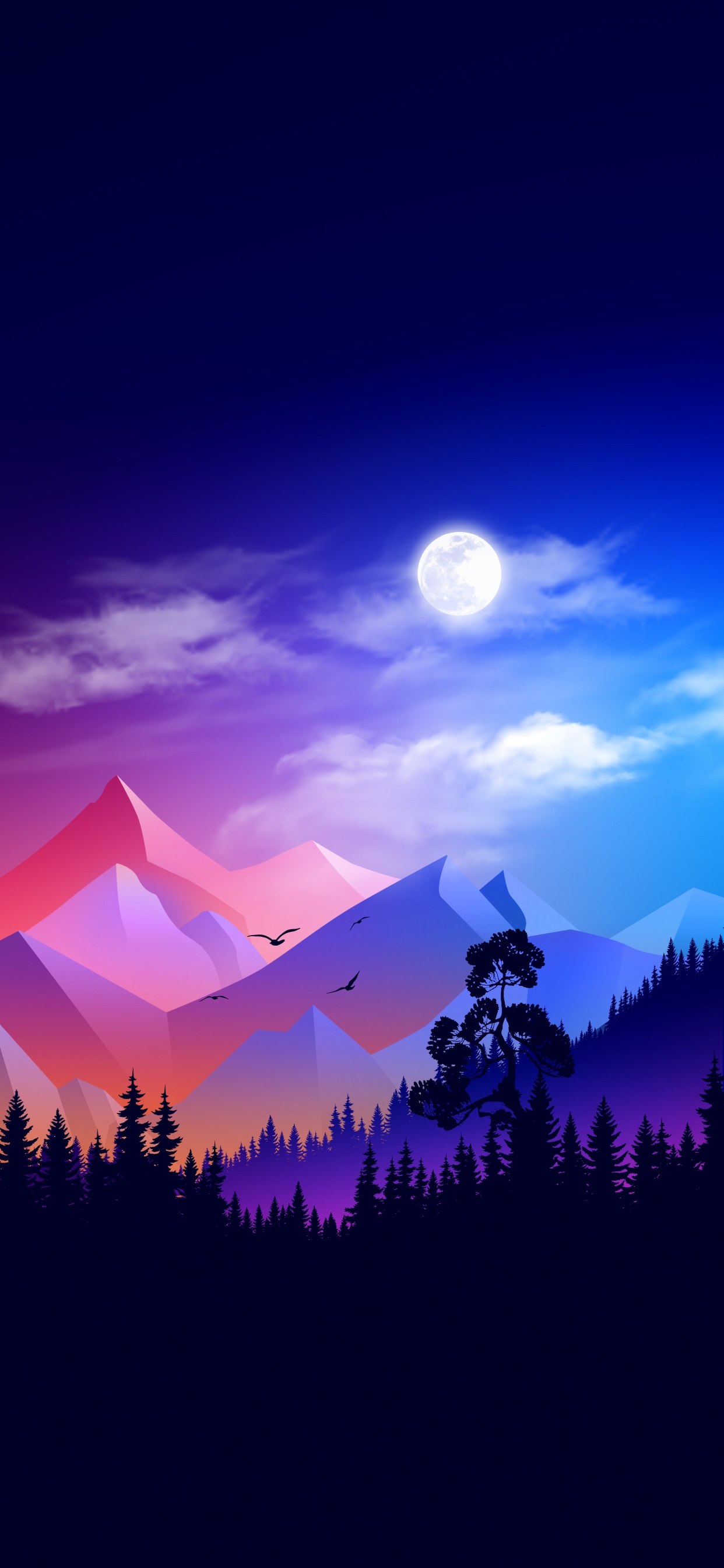 Drawing, Cloud, Atmosphere, Mountain, Moon. Wallpaper in 1242x2688 Resolution