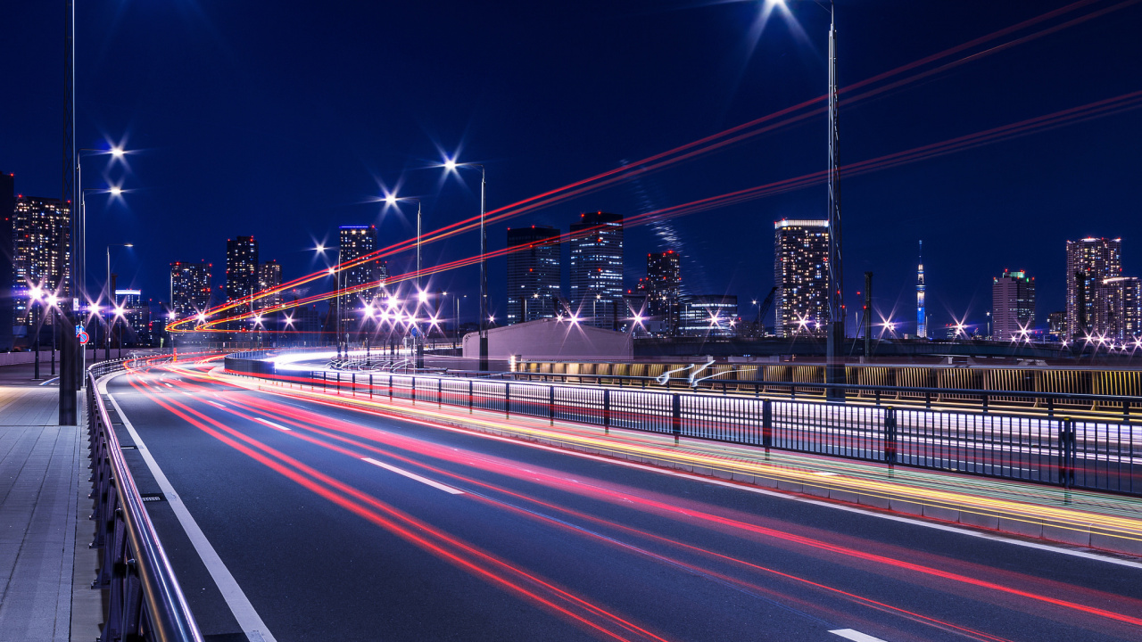 Fotografía de Lapso de Tiempo de Automóviles en la Carretera Durante la Noche. Wallpaper in 1280x720 Resolution