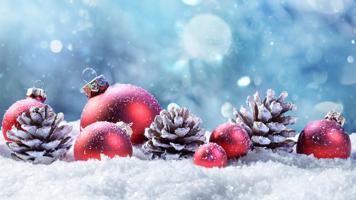 Christmas Day, Snow, Christmas Ornament, Plant, Natural Landscape. Wallpaper in 1366x768 Resolution