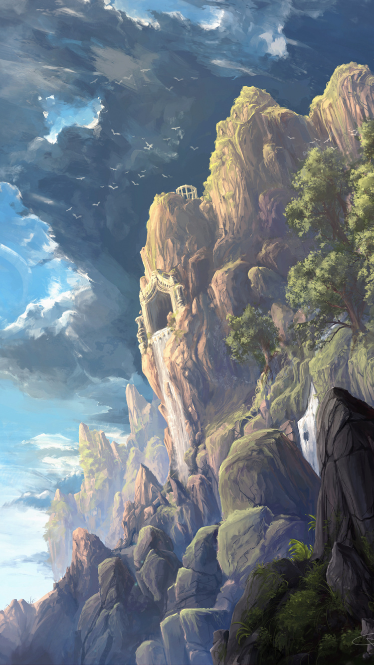 Gray Rocky Mountain Under Blue Sky and White Clouds During Daytime. Wallpaper in 750x1334 Resolution