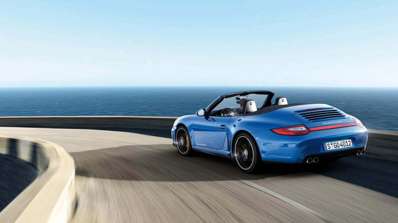 Blue Convertible Car on Road During Daytime. Wallpaper in 1280x720 Resolution