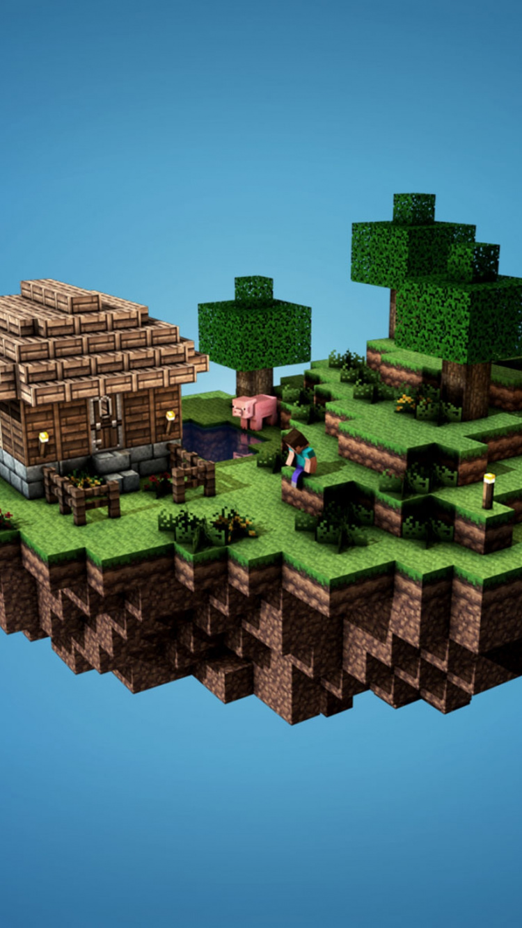 Minecraft, Baum, Städtebau, Überleben, Survival-Spiel. Wallpaper in 750x1334 Resolution