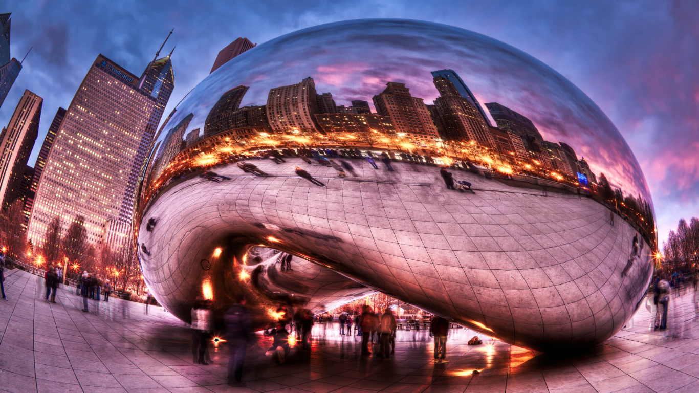 Cloud Gate Chicago Pendant la Nuit. Wallpaper in 1366x768 Resolution