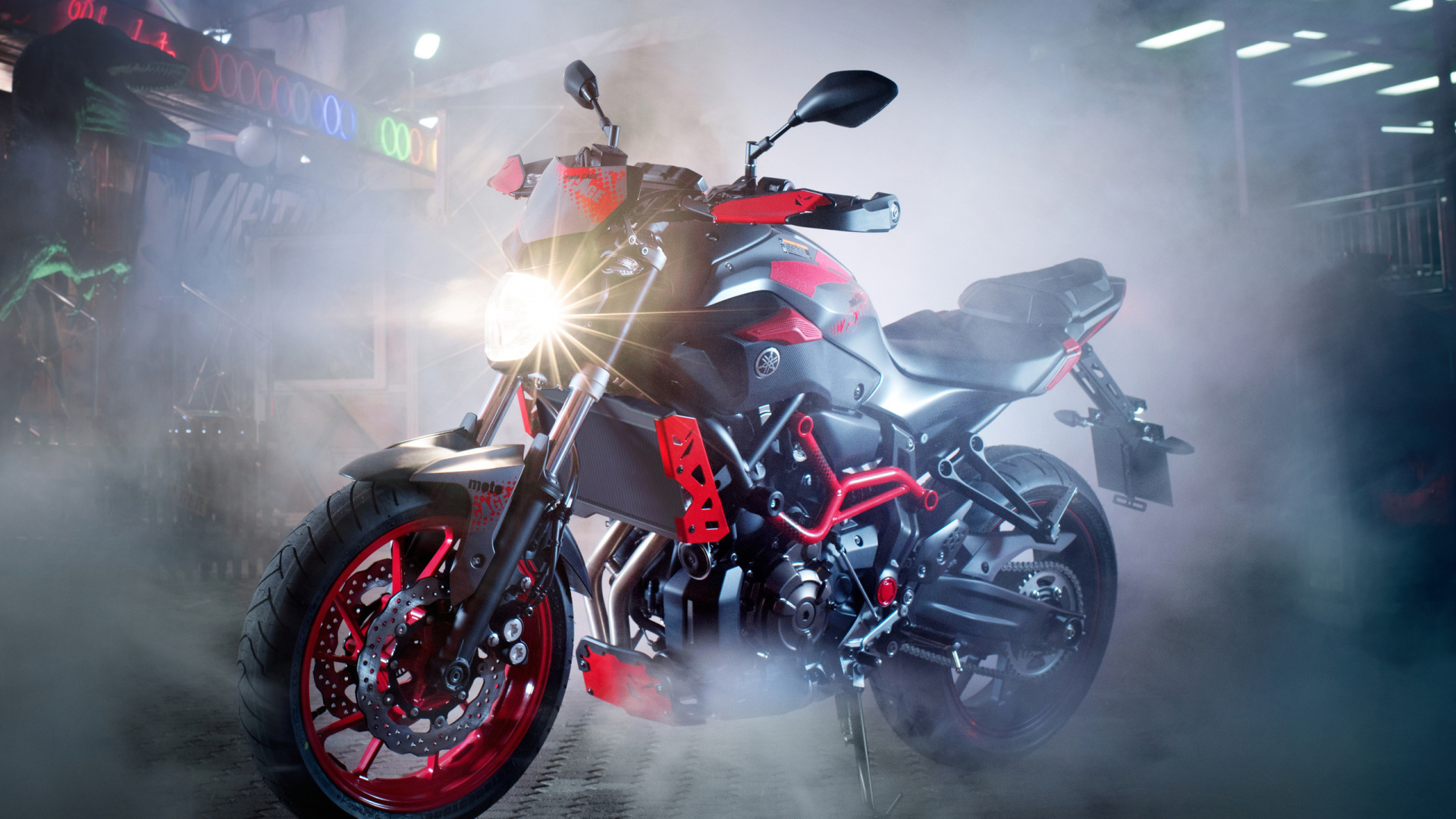 Red and Black Motorcycle on Gray Pavement. Wallpaper in 1920x1080 Resolution