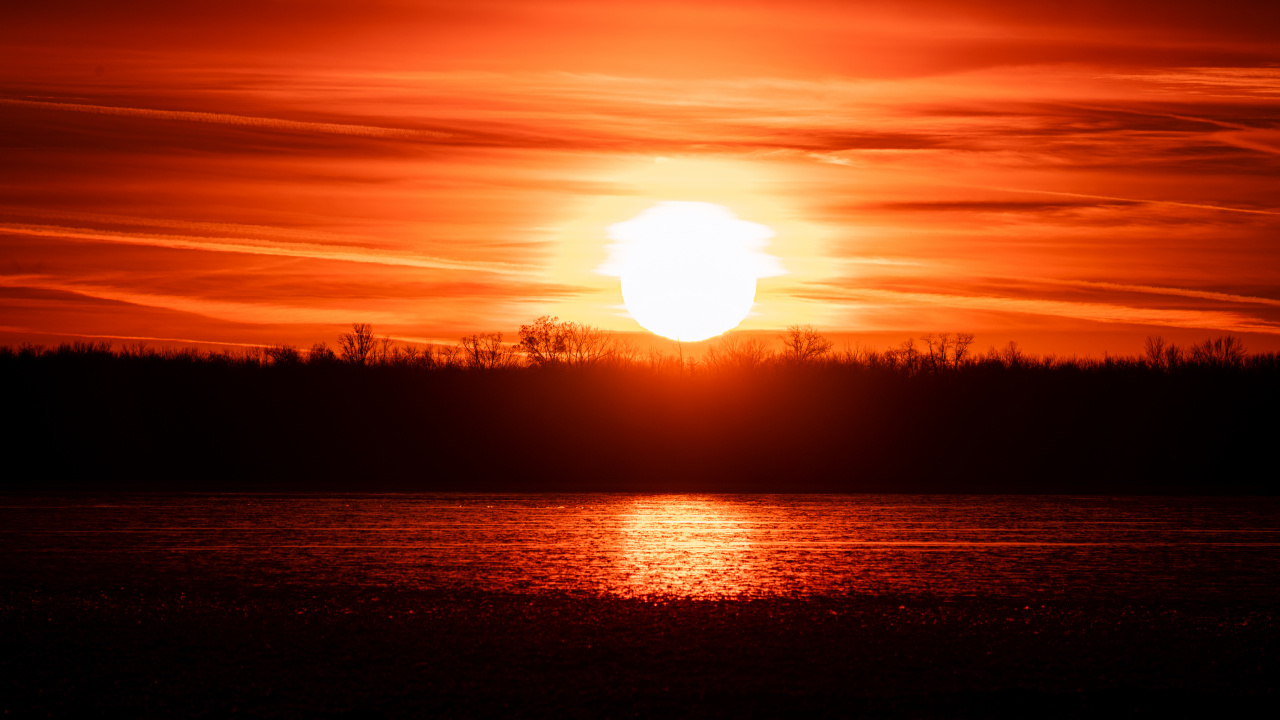 Sunrise, Afterglow, Sunset, Evening, Red. Wallpaper in 1280x720 Resolution