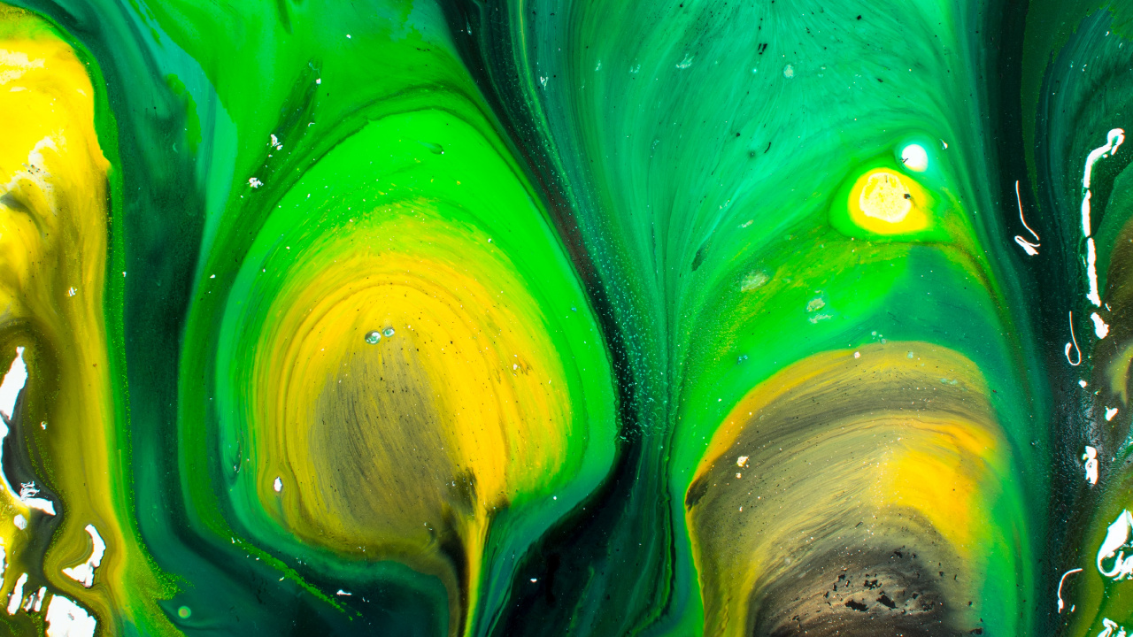 Grüne Und Gelbe Abstrakte Malerei. Wallpaper in 1280x720 Resolution