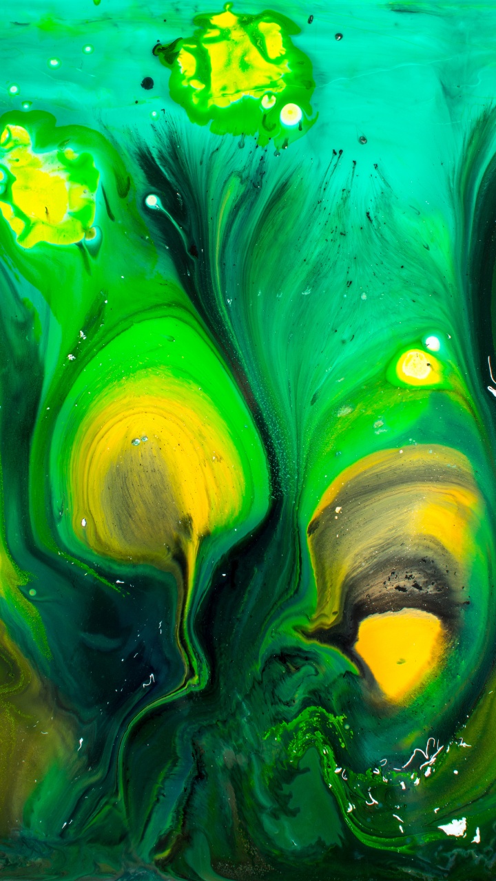 Grüne Und Gelbe Abstrakte Malerei. Wallpaper in 720x1280 Resolution