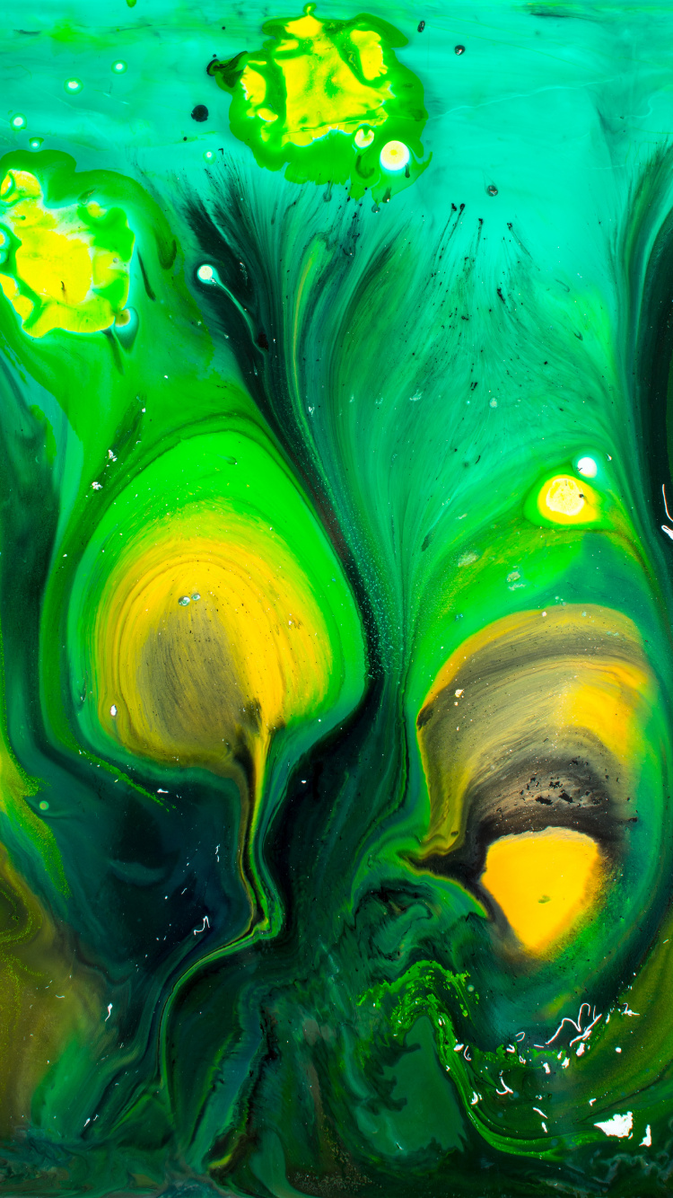 Grüne Und Gelbe Abstrakte Malerei. Wallpaper in 750x1334 Resolution