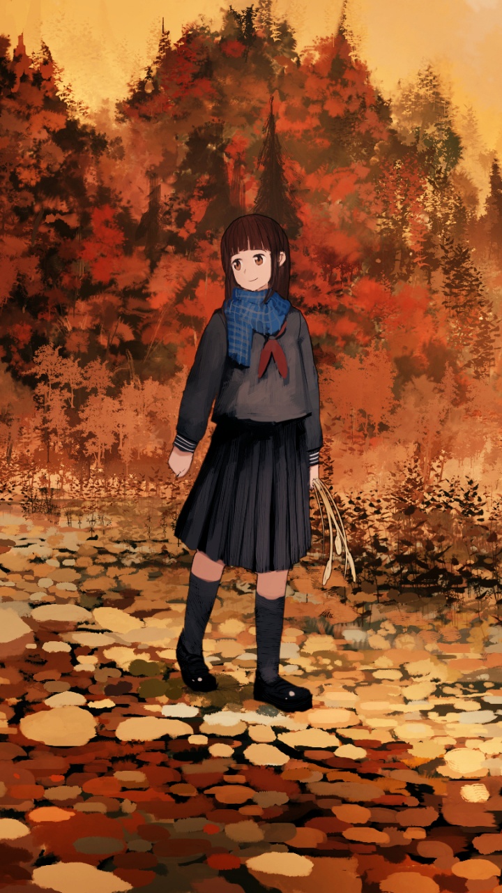 Fille en Robe Noire et Blanche Debout Sur Des Feuilles Brunes Près D'un Plan D'eau Pendant la Journée. Wallpaper in 720x1280 Resolution