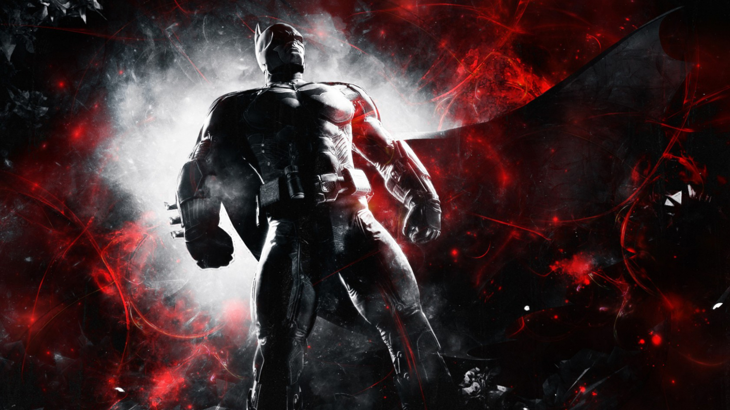 Man in Black and Red Suit Holding Black Rifle. Wallpaper in 2560x1440 Resolution