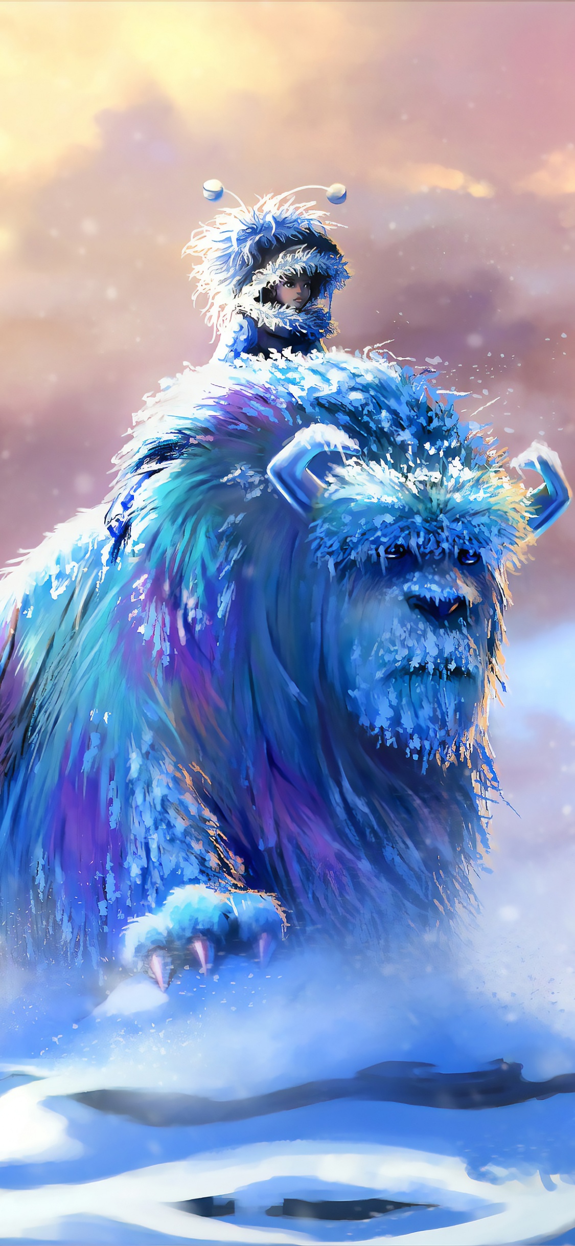 Brown Lion With Pink and Blue Smoke Painting. Wallpaper in 1125x2436 Resolution