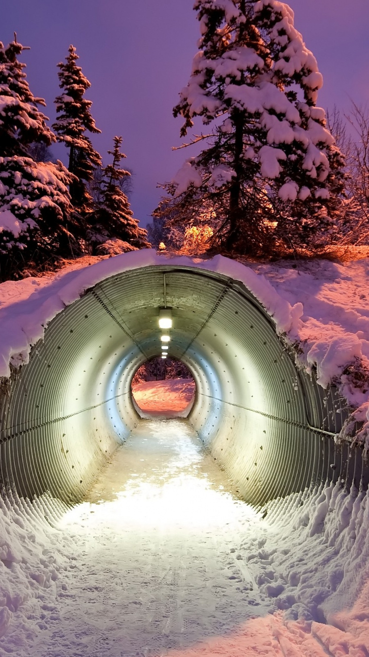 隧道, 冬天, 冻结, 天空 壁纸 750x1334 允许