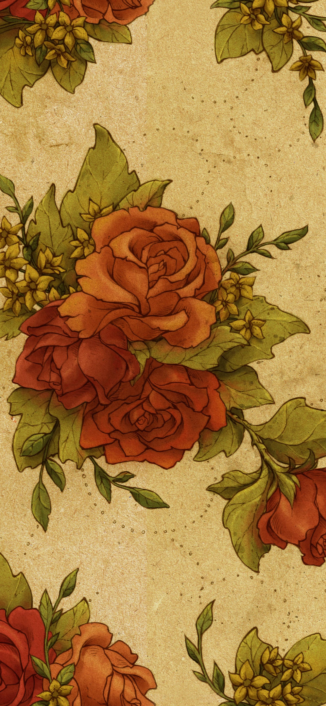 Pintura de Flores Rojas y Verdes. Wallpaper in 1125x2436 Resolution