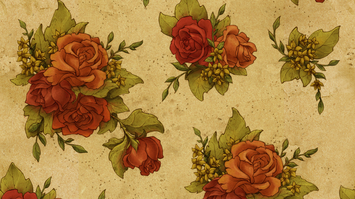 Pintura de Flores Rojas y Verdes. Wallpaper in 1366x768 Resolution