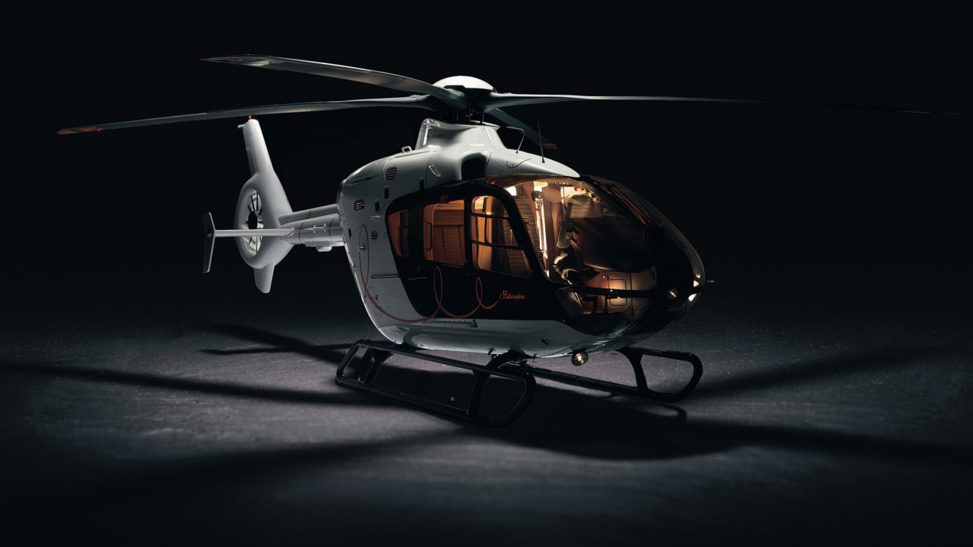 White and Black Helicopter in Black Background. Wallpaper in 1366x768 Resolution
