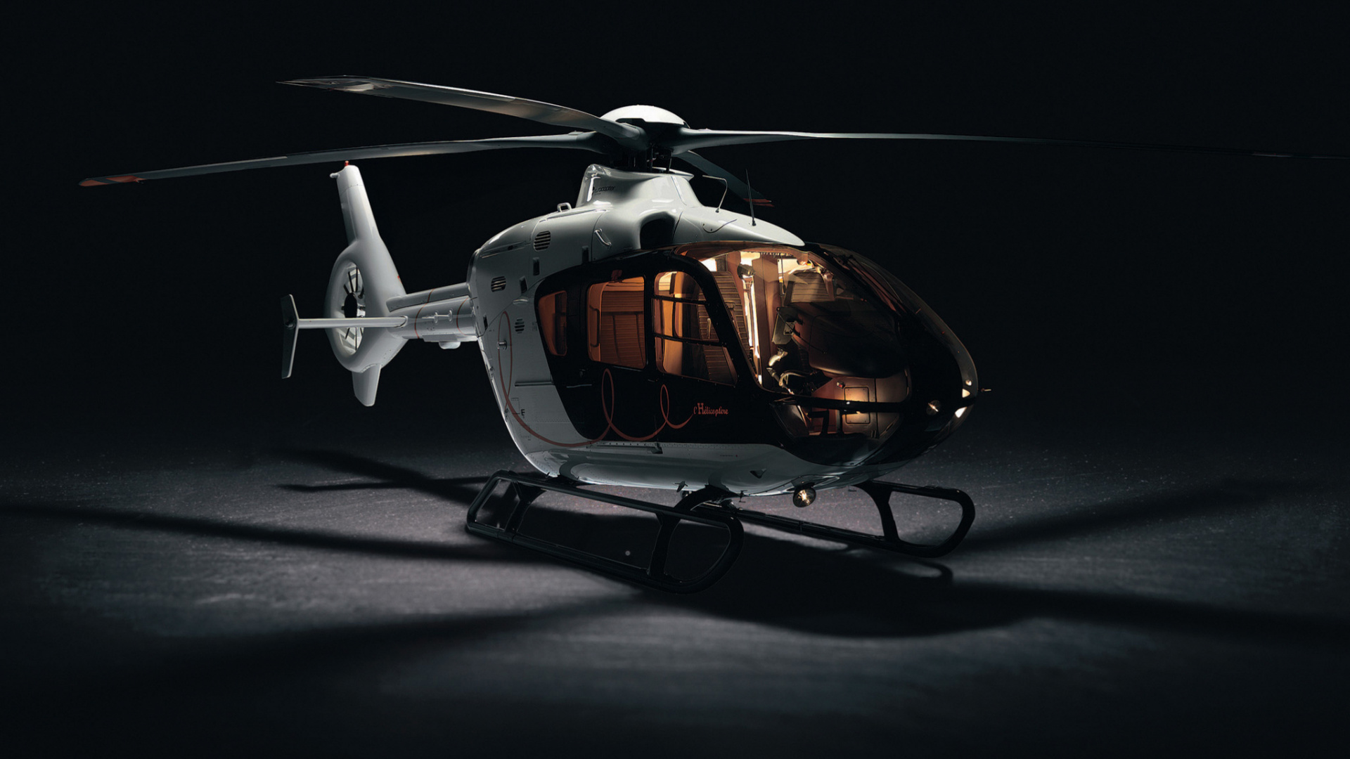 White and Black Helicopter in Black Background. Wallpaper in 1920x1080 Resolution