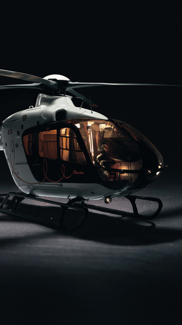 White and Black Helicopter in Black Background. Wallpaper in 750x1334 Resolution
