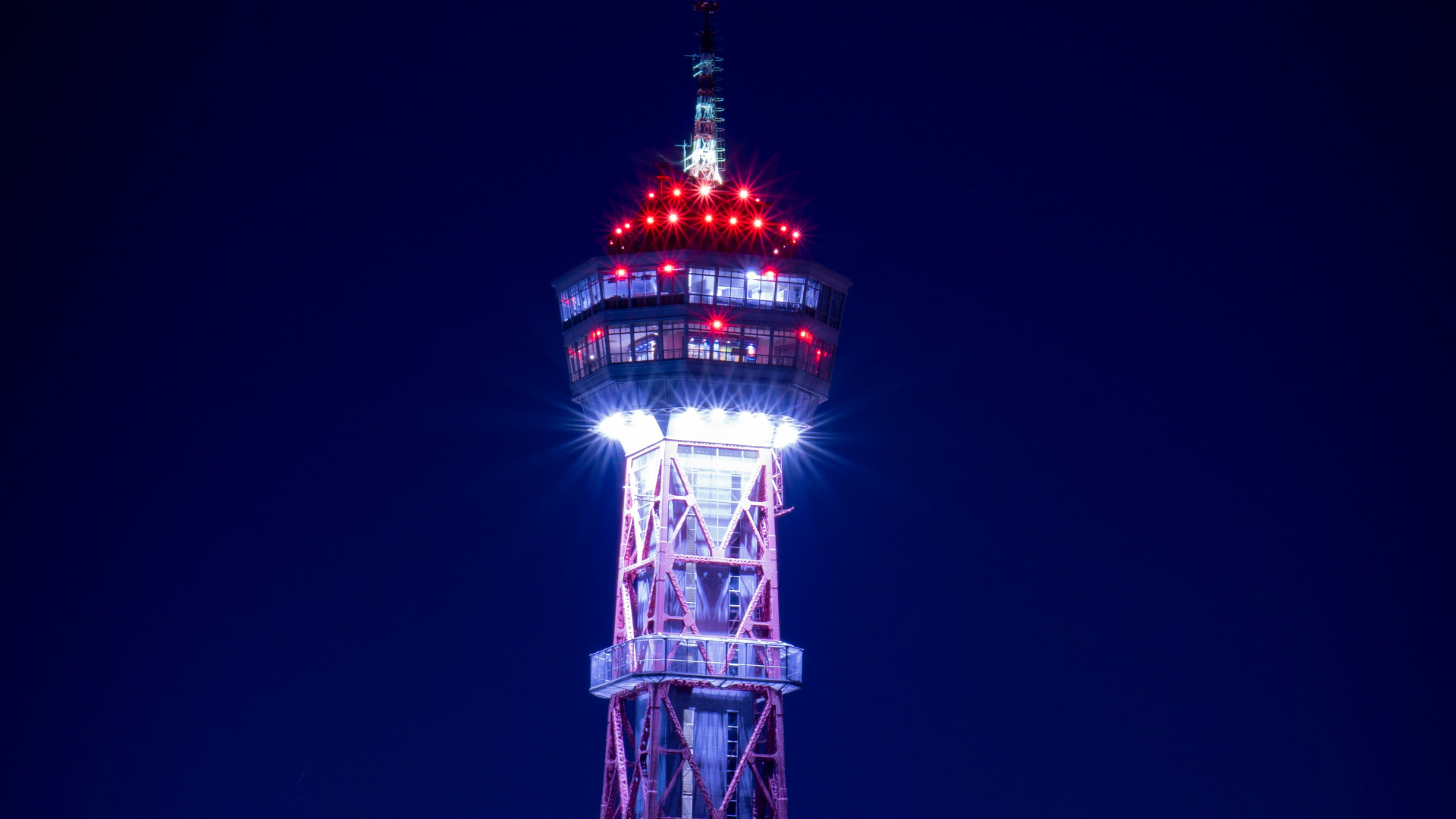 Red and White Tower During Night Time. Wallpaper in 1920x1080 Resolution