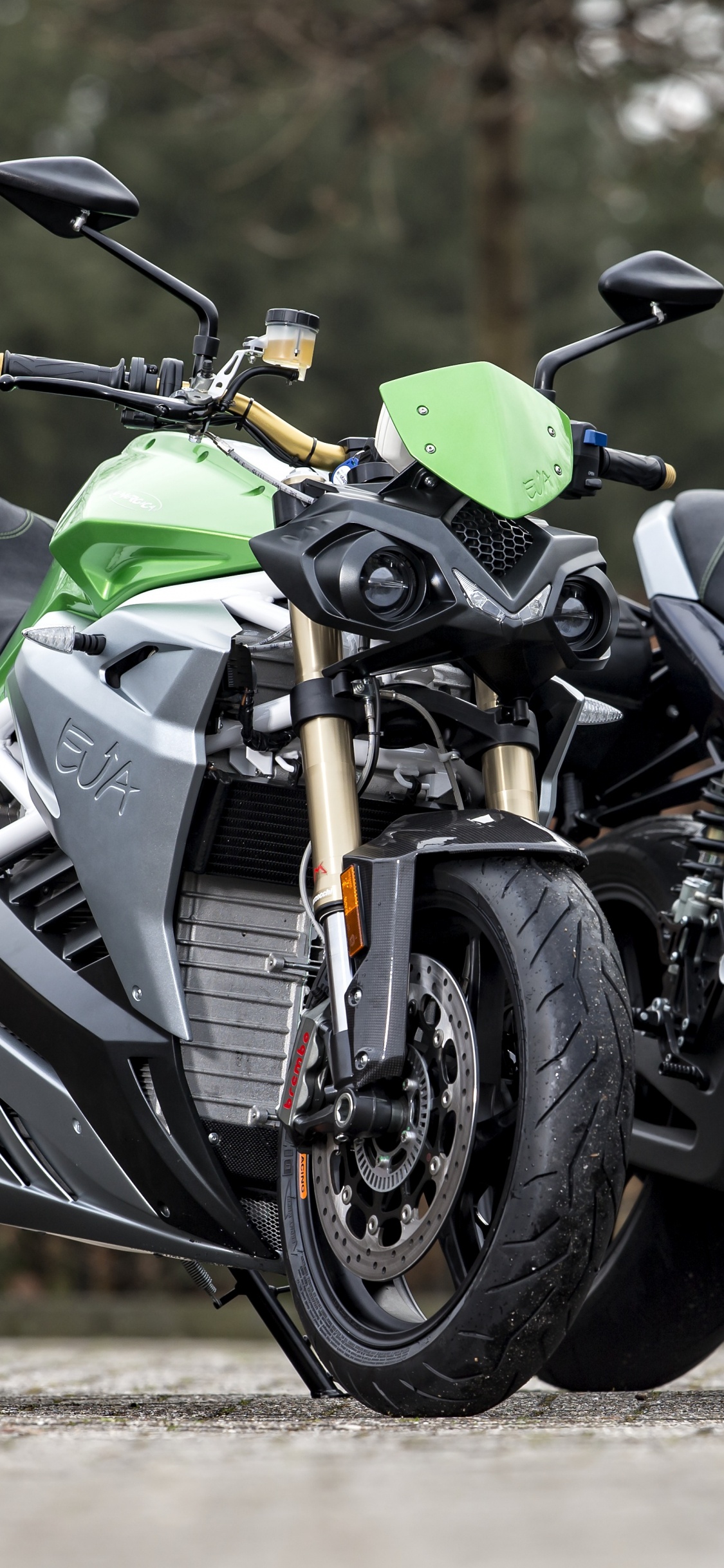 Green and Black Sports Bike. Wallpaper in 1125x2436 Resolution