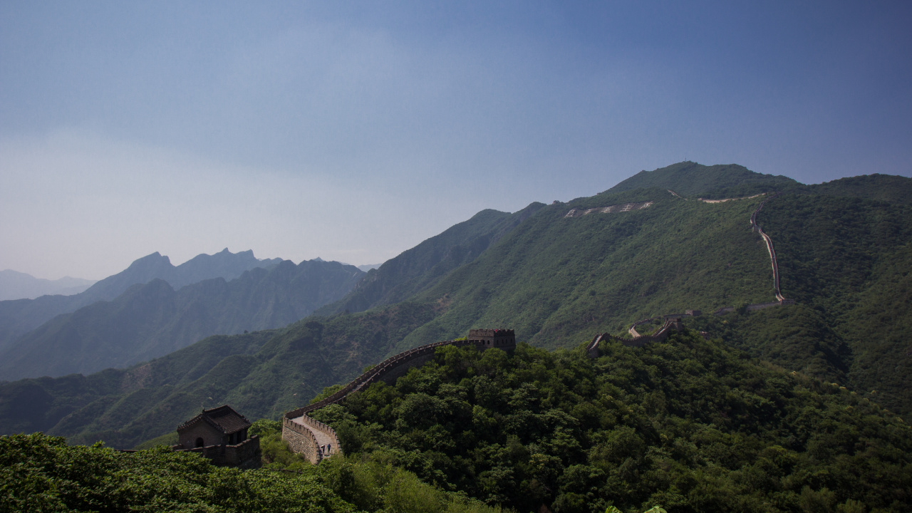中国的长城, 多山的地貌, 山站, 高地, 植被 壁纸 1280x720 允许