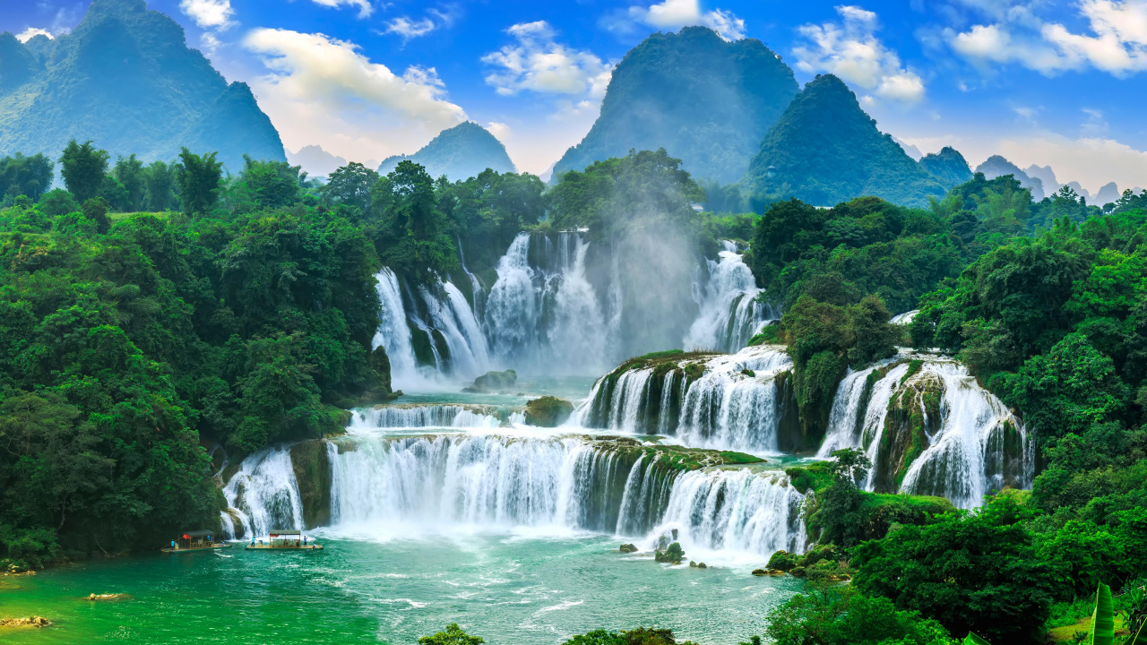 安赫尔瀑布, 菩提瀑布Latehar, Kuang si Waterfall, Chongzuo, 旅行 壁纸 1280x720 允许