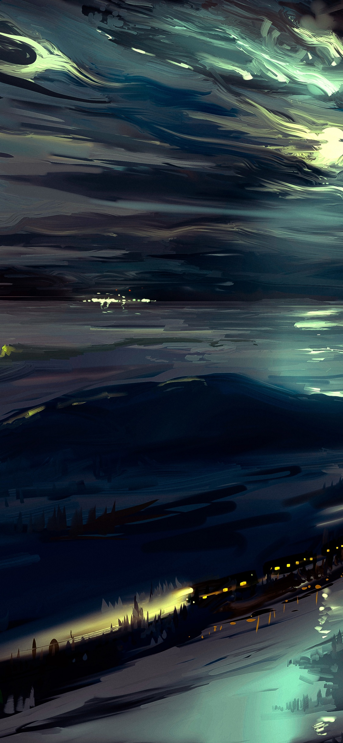 Peinture Abstraite Bleu Vert et Blanc. Wallpaper in 1125x2436 Resolution